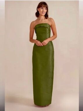 LulaKate Eva Bodice with Straight Skirt Floor Shantung Greenery Green Size 6